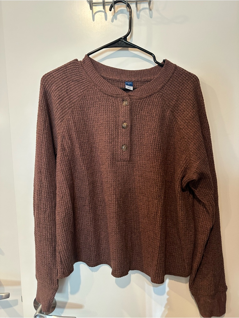 Old Navy Women's Brown Waffle-Knit Crewneck Sweater